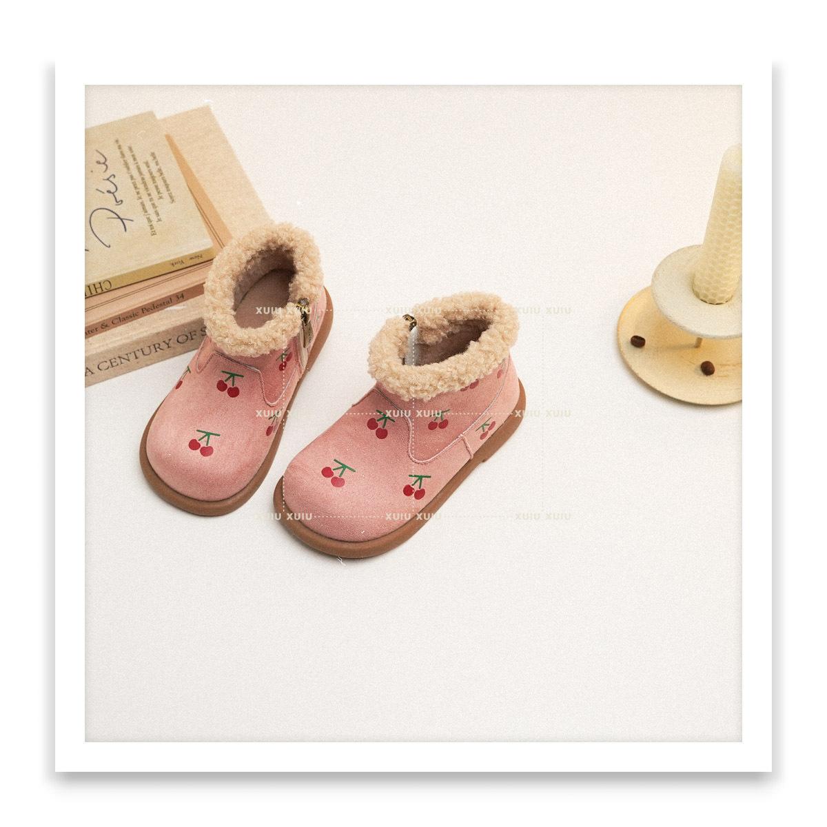 

XSHX Cherry Chelsea Children s Vintage Short Boots Princess Leather Boots Side Zipper Girls [Wenzhou Shoes] 25