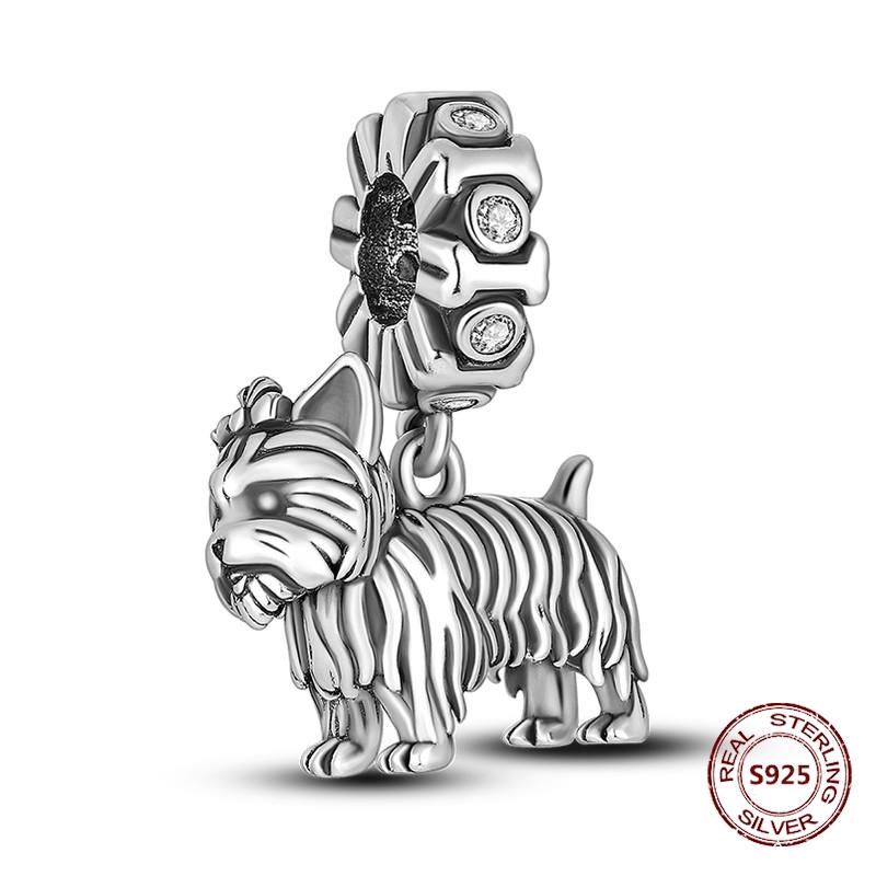 Copper Original Dog Cat Safety Chain Lazy Cat Pink Zircon Pet Paw Print Footprint Charms Fit Bracelet For Women Diy Jewelry