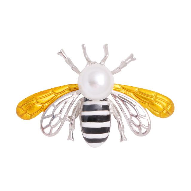Insect Bee Brooch Enamel Pin Pearl Rhinestone Crystal Corsage Cardigan Coat Collar Brooches For Women Men Jewelry
