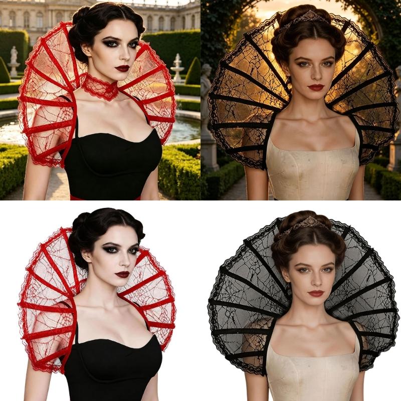 Gothic Lace Victorian Stands up Collar Baroque Queen Collar Adult Lace Neck Piece with Openwork Layers and Tall Back Shape for Stage Looks, Photo