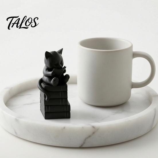Decorative Ornament for Students 3D Printed Reading Cat Figurine, Desktop Animal Statue, Miniature Kitten Sitting on Minimalist Accessories
