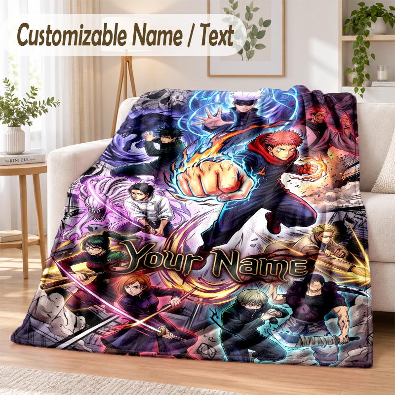 Jujutsu Kaisen Custom Name Flannel Throw Blanket Soft Warm for Sofa Bed Indoor Home Use