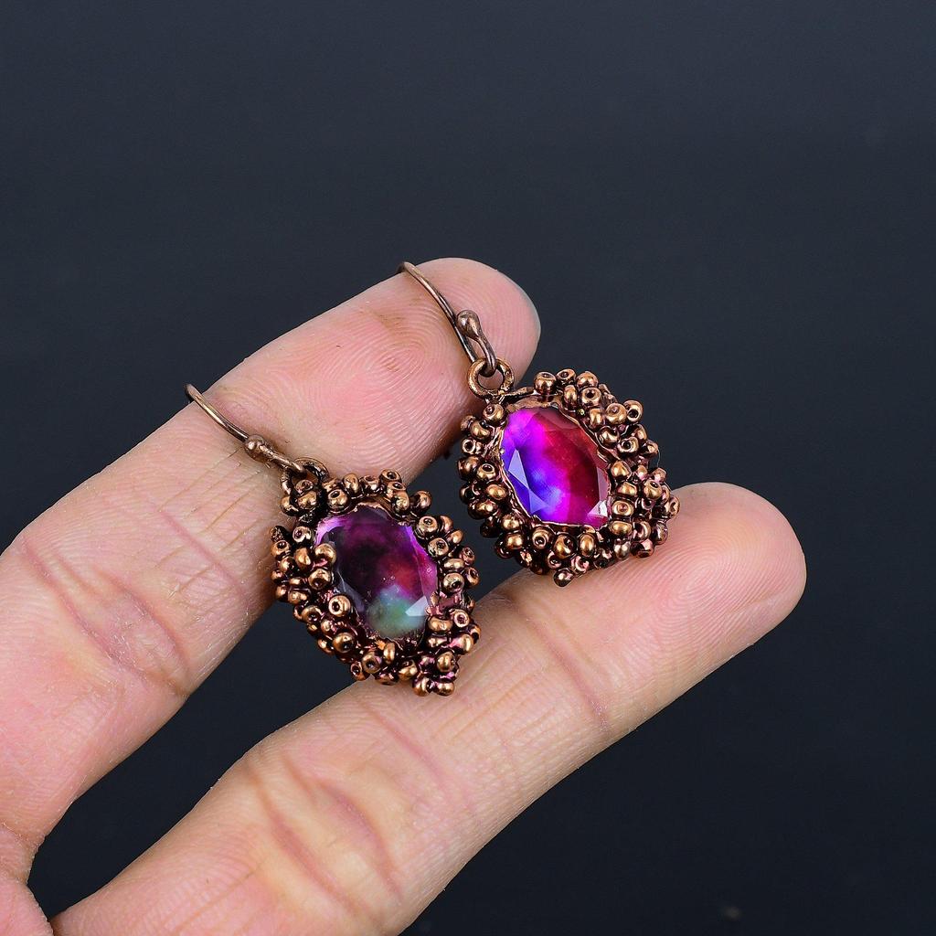 Ammolit Ohrringe Edelsteinschmuck, Kupfer elektrogeformte handgefertigte Ohrringe, Schmuck im neuesten Design