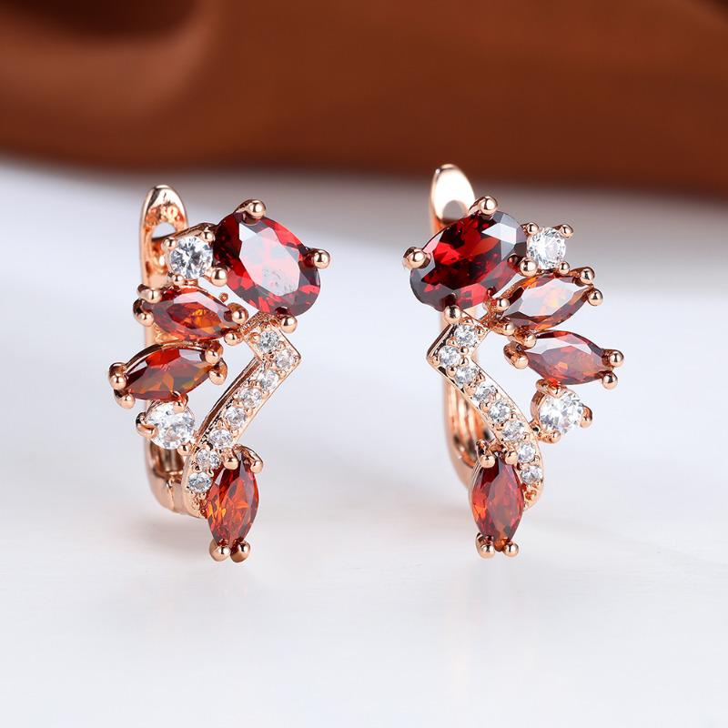 Vintage røde sirkonbladdråpe øredobber for kvinner Luksus rosegull øredobber Bryllupsfest smykker Valentinsdagsgave