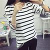 Women's Striped Long Sleeve Slim Fit Round Neck Shirt for Spring & Autumn