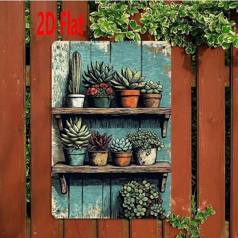 2D Flat Succulent Plant Wall Art, Outdoor Garden Sign, Botanical Home Decor Gift, Greenery Decor for Study Room Balcony