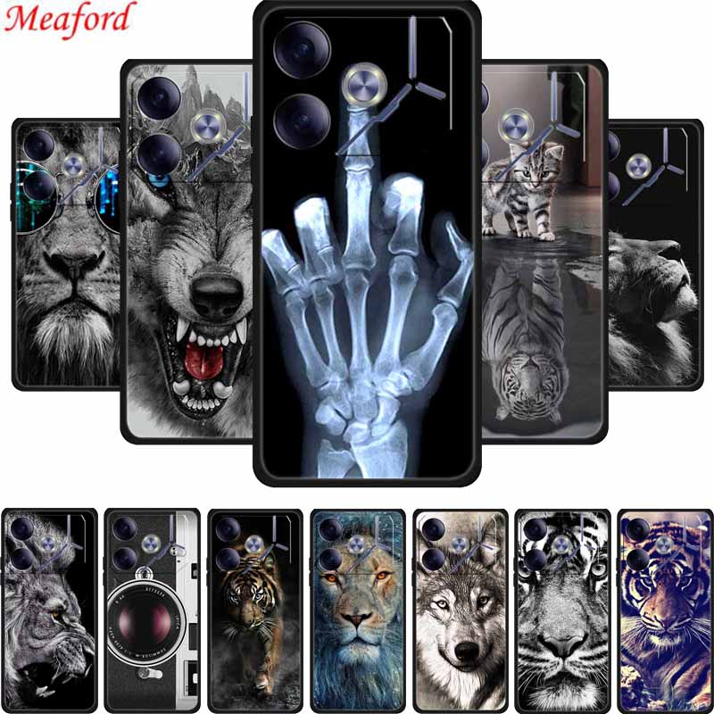 For Tecno Pova 6 Phone Case 6.78" Animal Black Silicone Soft Back Cover Cases For Tecno Pova 6 Case Pova6 Coque Funda Shockproof