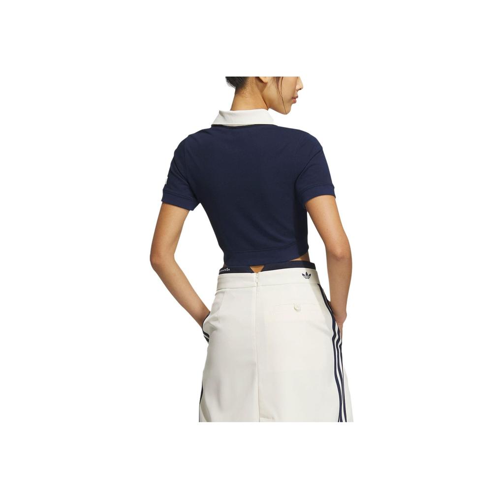 Adidas Originals X Notitle FW23 Contrast V-Neck Crop Polo Shirt Women Tops Blue IN1083