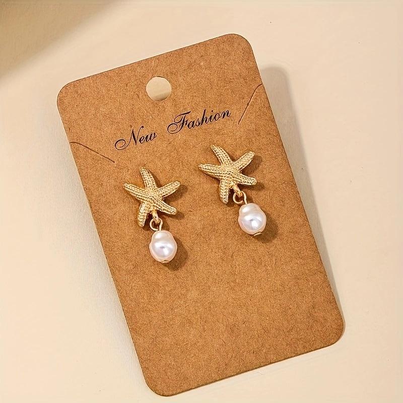 Vintage Metal Shell Starfish Pearl Drop Earrings for Women Trendy Gold Color Beach Shell Stud Earring Summer Jewelry Party Gifts
