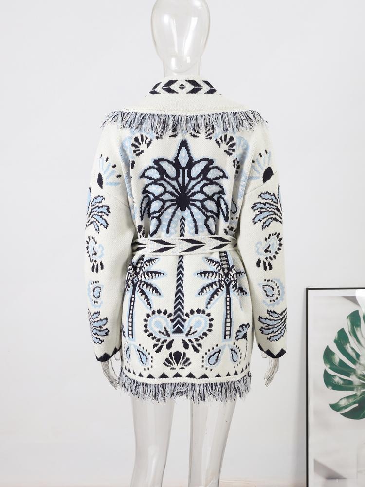 Women's Tassel V-neck Sweater Cardigan Ladies' Ethnic Style Sweater Jacket Ladies' Warm Waist Knitted Sweater Autumn and Winter