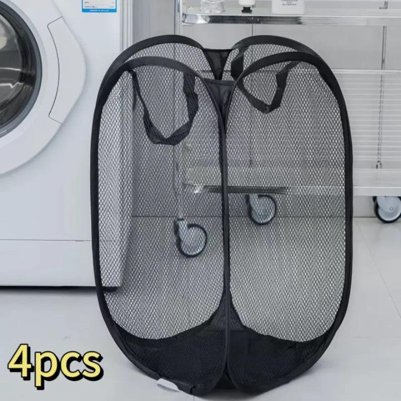Folding Dirty Laundry Sorting Basket Washing Frame Bathroom Cloth Mesh Storage Bag Frame Bucket Laundry Organizers Storage Pouch