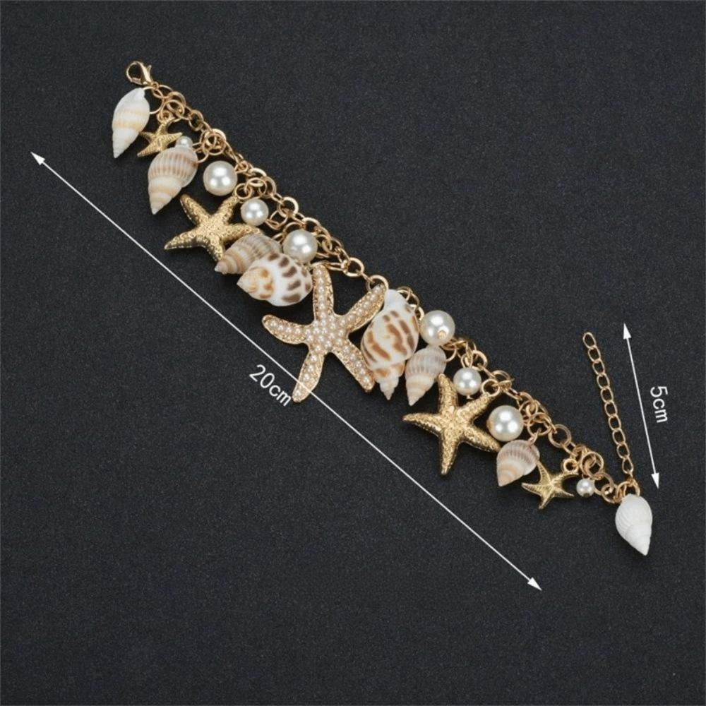 Seashell Bohemian Bead Bracelet Alloy Conch Beaded Wristband Seaside Beach Trip