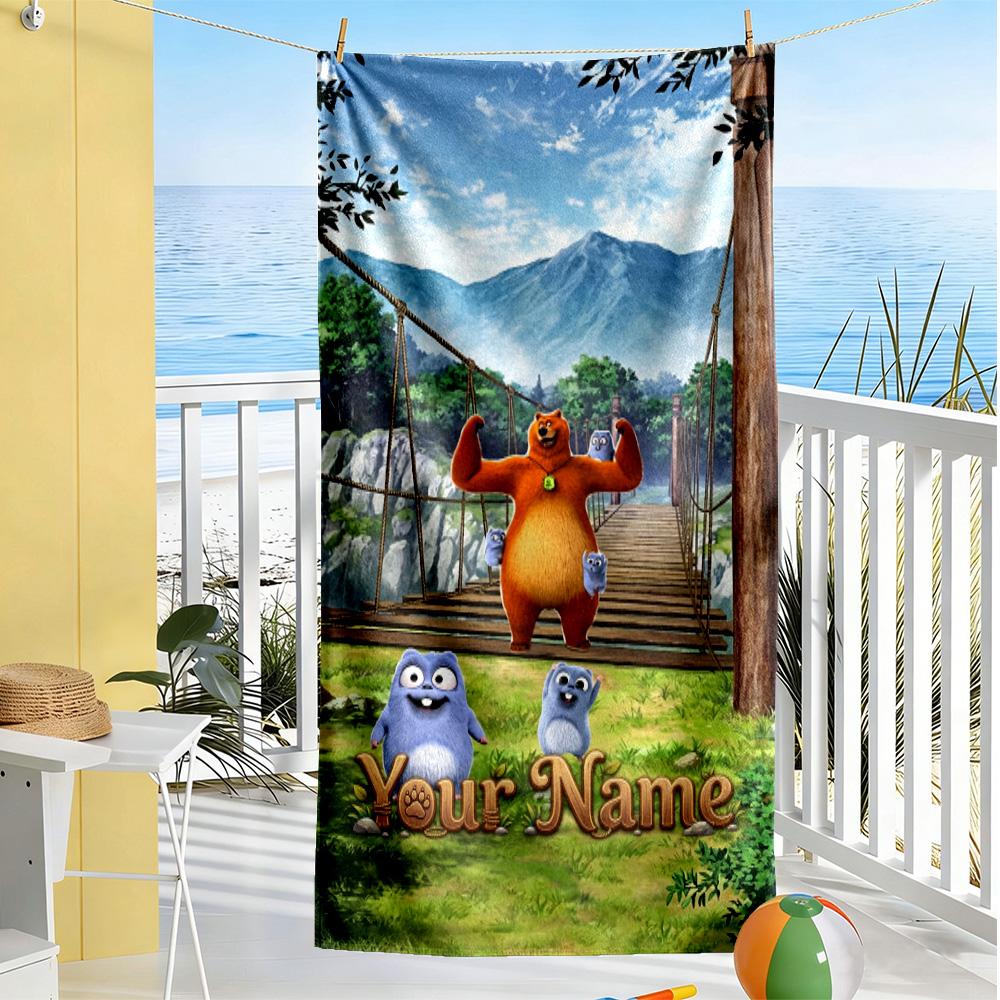 Grizzy & Lemmings Customize Your Name Beach Towel Super Soft & Absorbent Suitable for Swimming Gym Camping Yoga Vacation