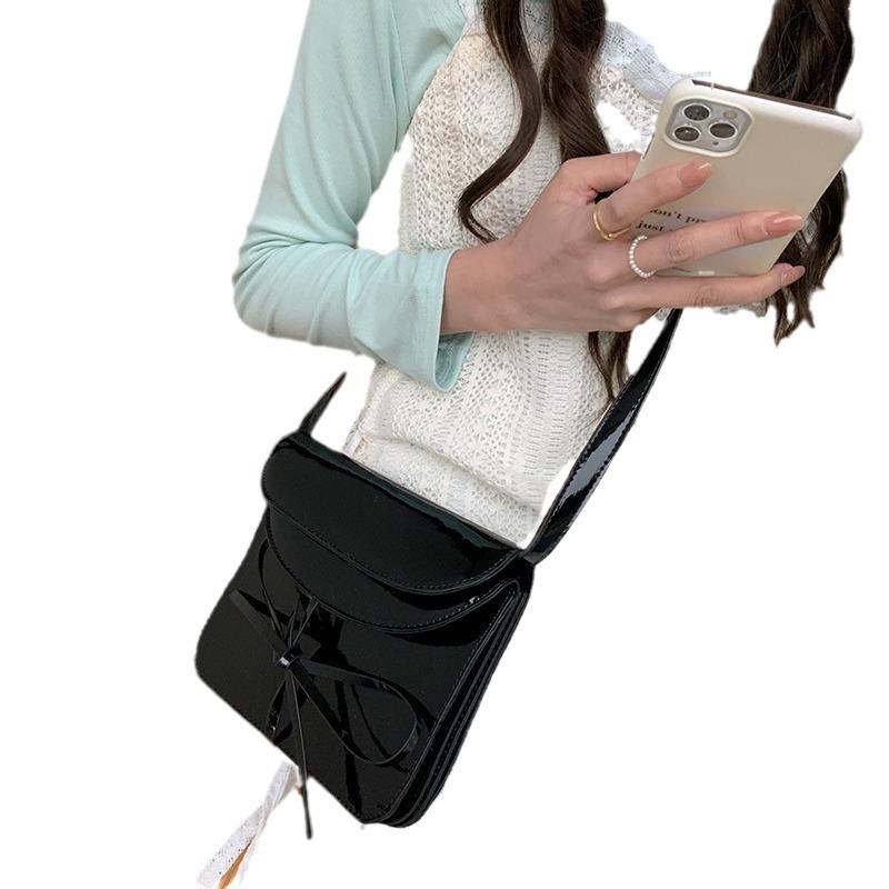 

Маленькая красная квадратная сумка Niche Design Spring с бантом из кожи, универсальная сумка через плечо на одно плечо чёрный