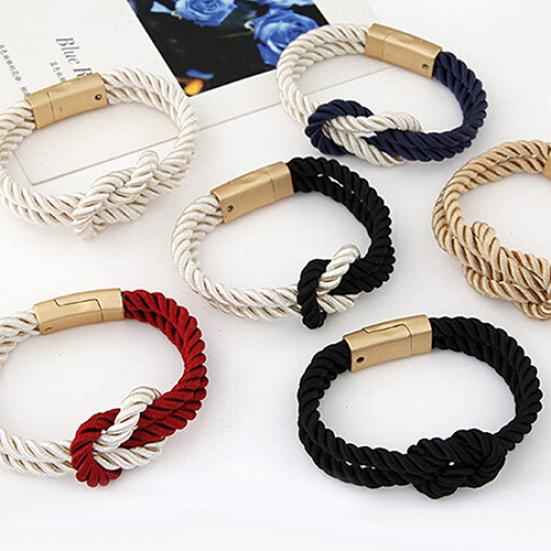 Women's Men's Braided Rope Chain Bracelet With Magnetic Clasp Bow Charm Bangle