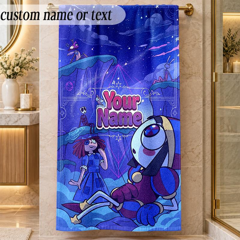 Beach TowelThe Amazing Digital Circus Custom Name Text Personalized Soft Towel for Beach Pool Indoor Home Decor Gift