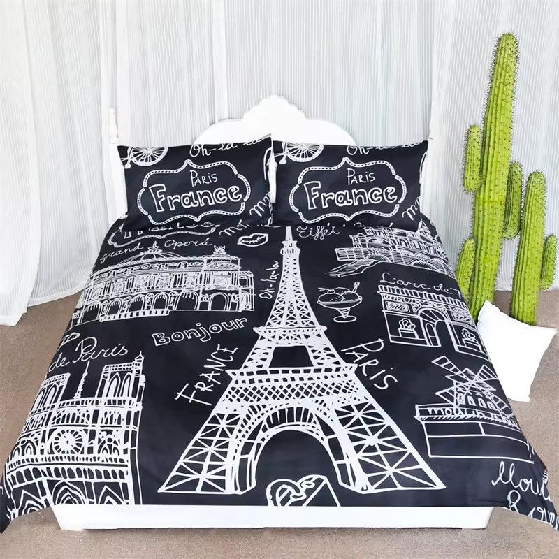 Paris Eiffel Tower Duvet Cover Romantic Theme Bedding Set Cityscape Comforter Cover For Kids Child Teen Boys Girls Bedroom Decor