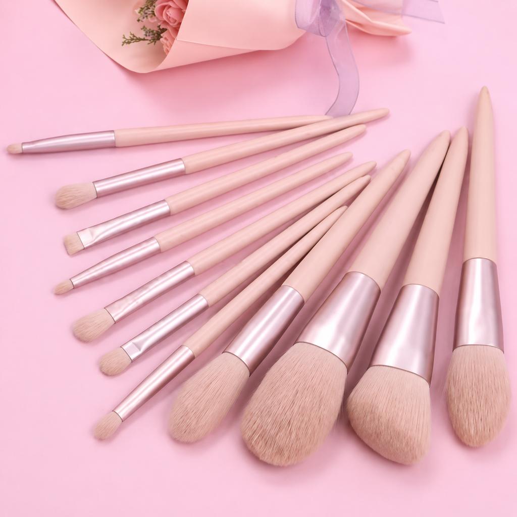 11-Piece Pink Makeup Brush Set with Storage Bag, Suitable for Beginners and Professionals, Foundation Brush, Soft Fluffy Brushes