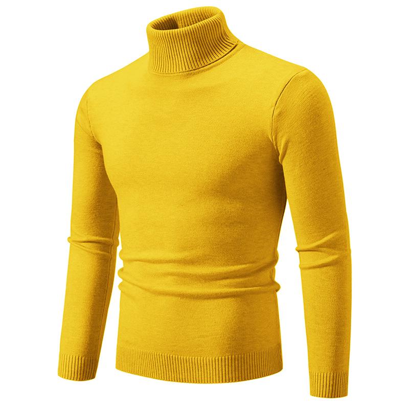 Men s Retro Solid Color Turtleneck Slim Knitted Sweater 4XL