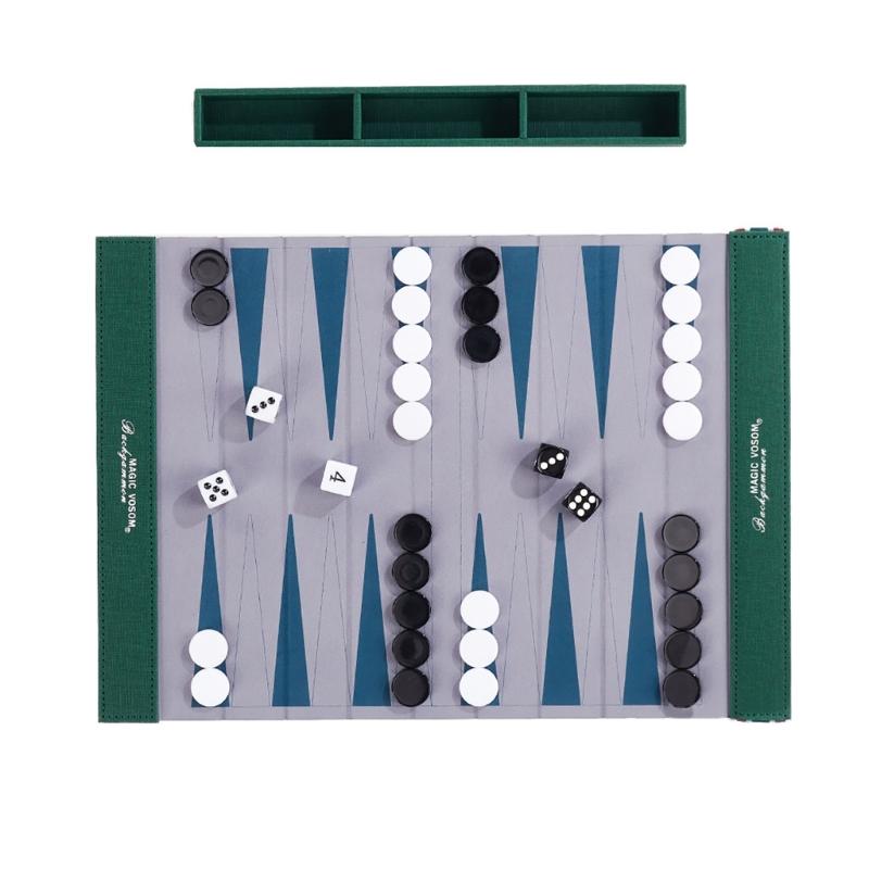Light Weight Rolls Up PU Leather Backgammon Game Mat Backgammon Board And Chess Set For Traveler And Game Enthusiasts
