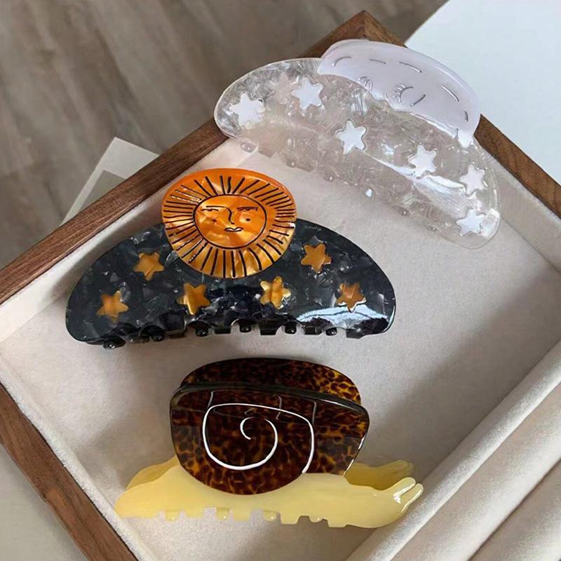 1 Piece of "Unique Acetate" Unique Sun, Moon, and Star Hair Claws - Vintage Style Acetate Hair Accessory