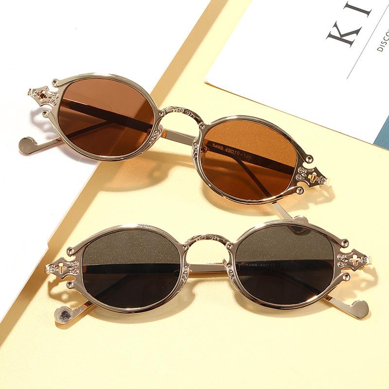 Punk Oval Brown Small Frame Sunglasses Female Retro Personality Hip Hop Sunglasses Uv Protection Glasses