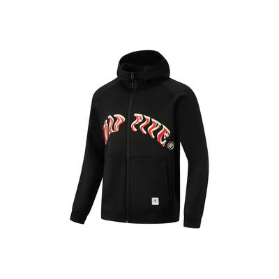 Li Ning Badfive Letter Print Hooded Sports Sweatshirt Men Sweatshirt Black AWDU095-1