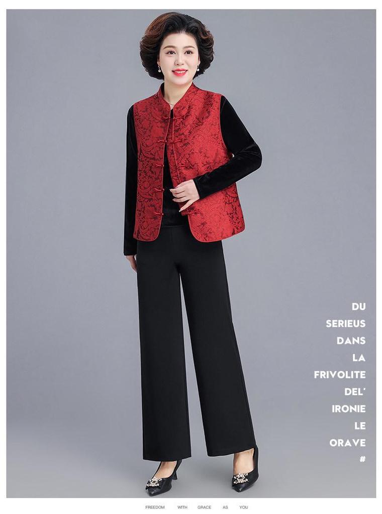 Elegant Red Spring Cardigan Vest for Middle-Aged Women