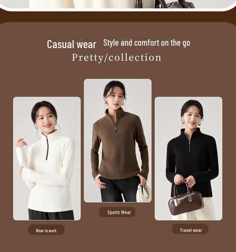 Meiyabi Damen Woll Stehkragen Reißverschlusshemd: Herbst/Winter Halbpullover Lockerer Pullover Jacke (Koreanische Art)