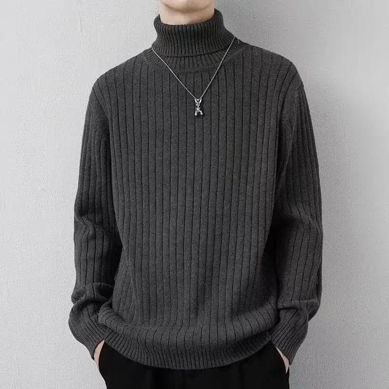 Autumn and Winter High Collar Solid Color Slim Bottoming Shirt Lazy Style Casual Versatile Sweater Men's Pullover Top