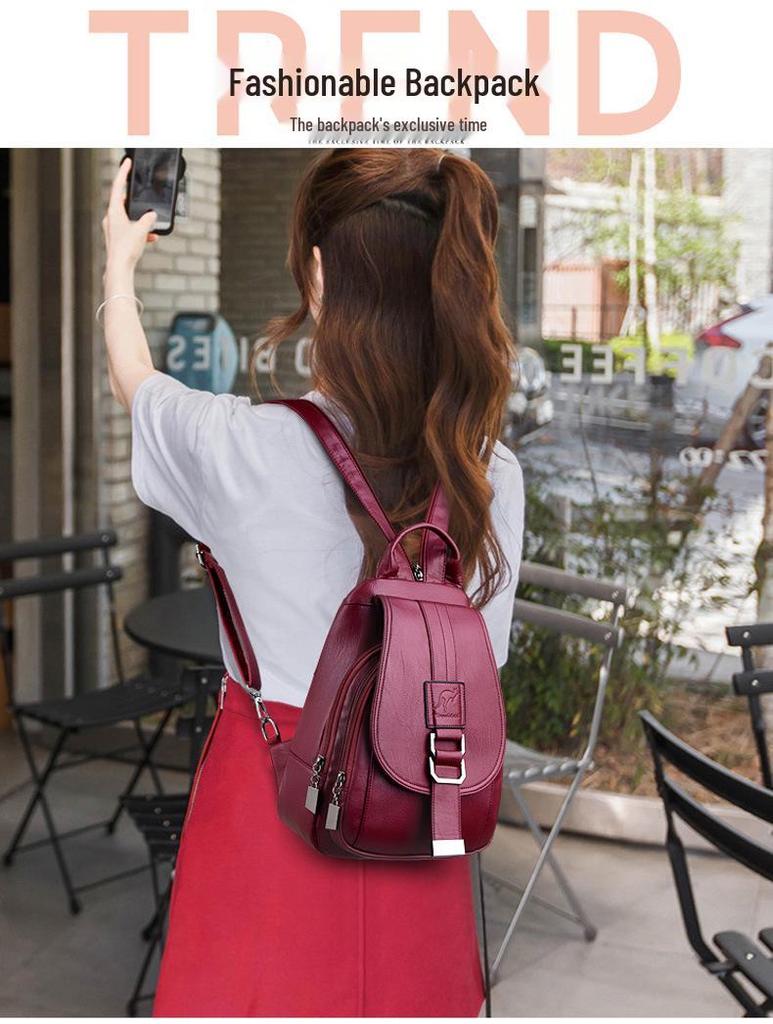 Chic Women's Korean-Style Minimalist Soft Leather Backpack – Simple, Large Capacity, Casual Design