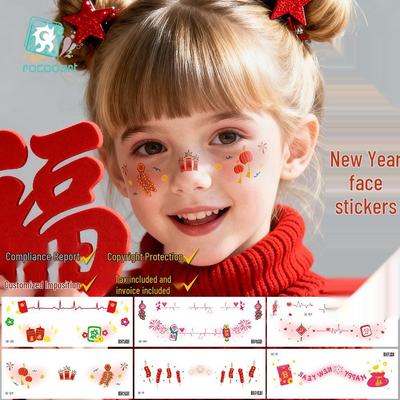 2026 New Year's Eve Waterproof Face Tattoo Stickers - Hot Selling Makeup for Festive Atmosphere