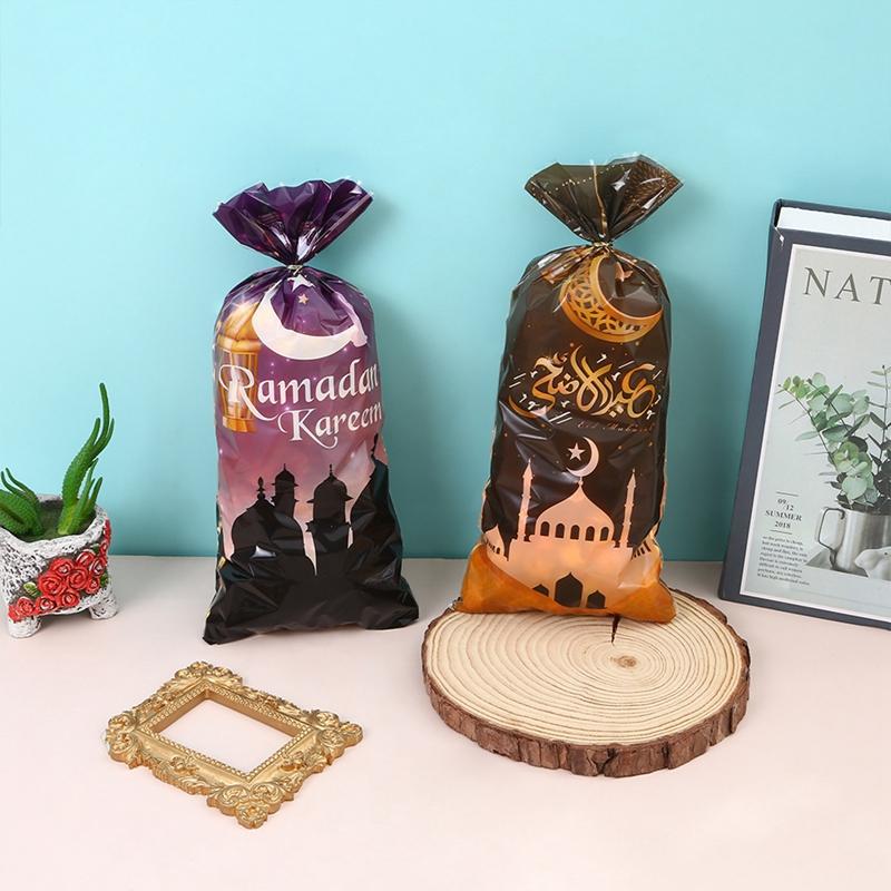 100pcs Eid Mubarak Castle Moon Gift Pocket Bags Plastic Candy Cookie Bag Eid Mubarak Gift Bags Plastic OPP Candy Cookie Bag