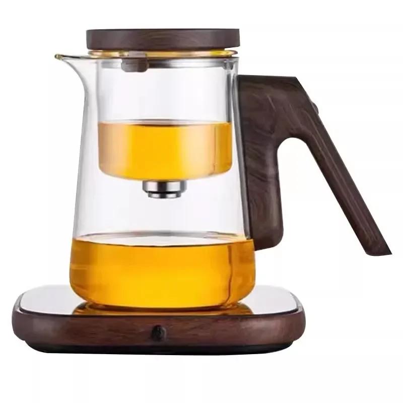 Elegant and Functional Glass Teapot with Heat-resistant Magnetic Suction Cup Separation and One-button Filter for Brewing Tea