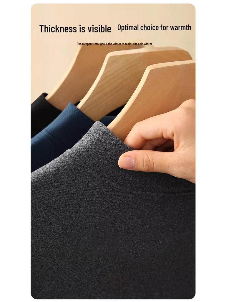 Men's Thermal Fleece-Lined Mid-Neck Underwear Set for Cold Weather