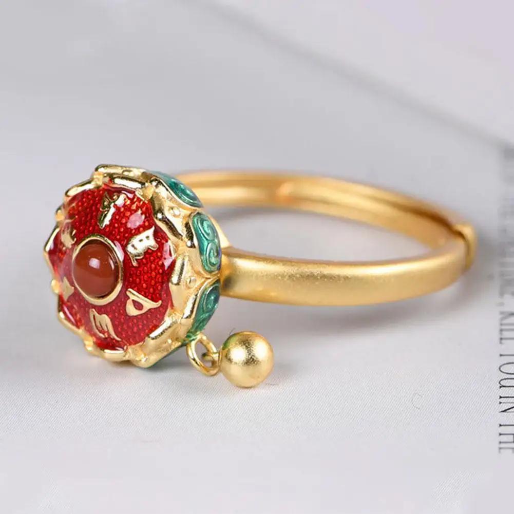 Buddhist Rotating Fidget Finger Rings for Women Spinner Adjustable Good Luck Buddhist Tibetan Prayer Anti Stress Anxiety Ring