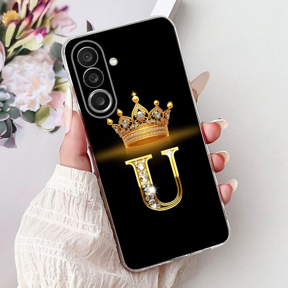 For Samsung M56 Case SM-M566B Clear Fashion A-Z Letters Luxury Flowers Crown Soft TPU Bumper For Samsung Galaxy M56 Back Cover