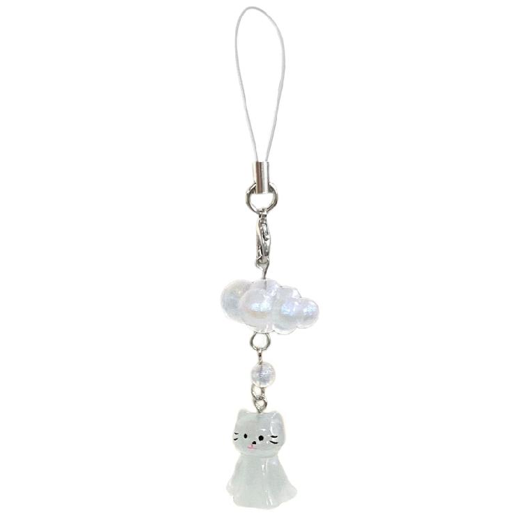 Fashionable Cat and Cloud Phone Lanyard Keychain Hanging Ornament Resin Texture Key Accessory for Various Occasion