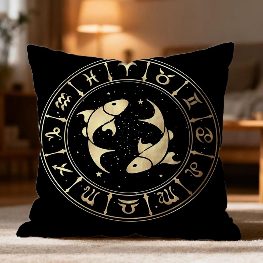 TTwelve Constellations Cushion Cover Soft Washable Pillow Case Multi-Scene for Couch Bed Travel Office Use