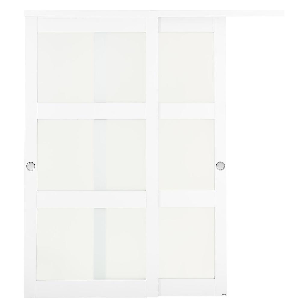 Porta Armadio Scorrevoli, 1829mm (Doppio 940mm) x 2032 mm, Porte Scorrevoli a Scomparsa a 3 Pannelli in Vetro Satinato con Kit di Ferramenta, Pannello in Legno Massello e MDF con