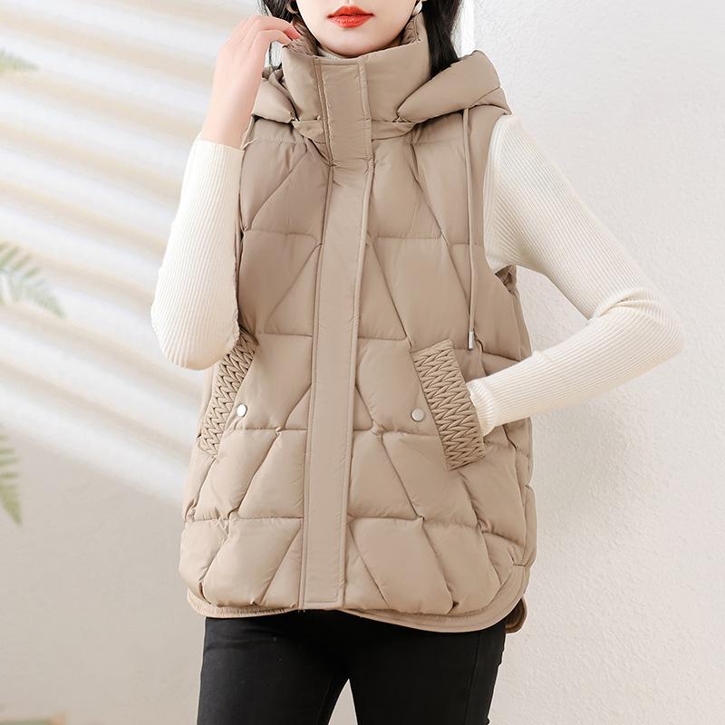 Cotton vest women's autumn and winter new Korean version vest hooded short vest versatile cotton-padded vest jacket