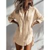 Women's Oversized Lapel Long Sleeve Solid Color Mid Length Shirt Casual Loose Blouse Tunic Top