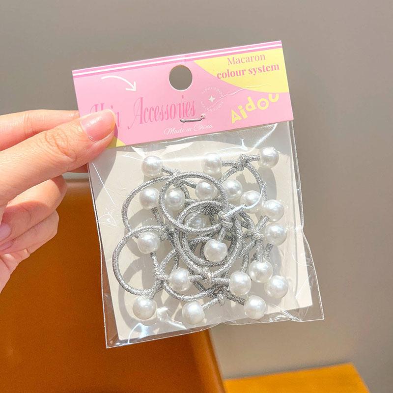 10Pcs/Set Sweet Elastic Hair Ropes Tie Korean Beads Pearl Rubber Bands Headbands for Women Ponytail Head Loops Hair Accessories