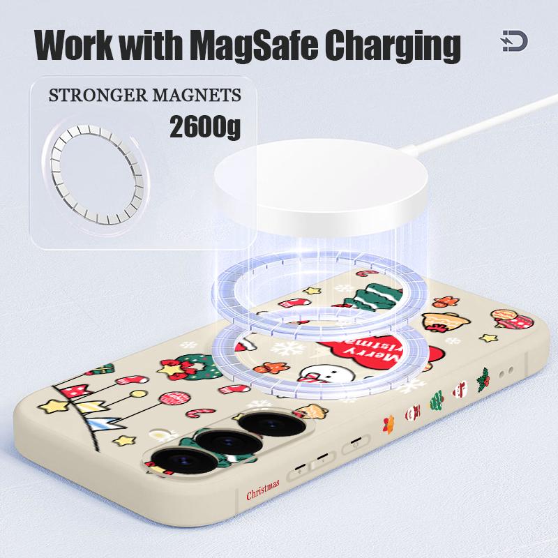 Christmas Snowman Magnetic Case For Samsung Galaxy S21 S24 FE S24 S23 S22 Ultra Plus For Magsafe Wireless Charge Lanyard Cover