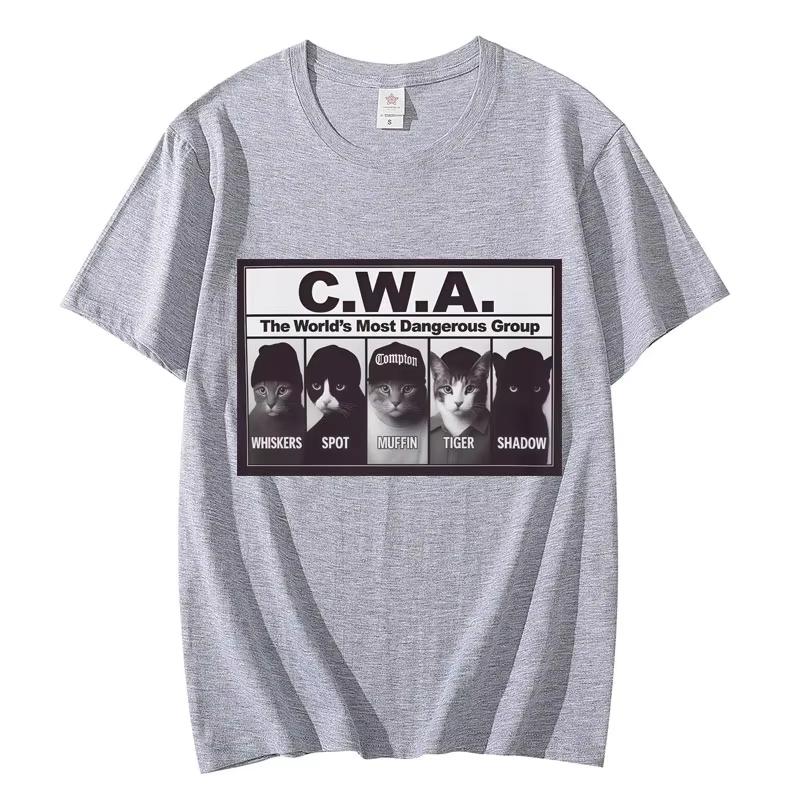 Summer Unisex Vintage Top Fashion Tee CWA The Worlds Most Dangerous Group Funny Cat Meme Graphic T Shirts Fashion Vintage Short Sleeve T-shirt