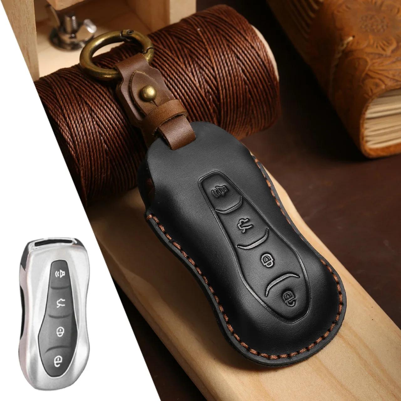 

Genuine Leather Key Case Compatible For Geely, Car Key Protector Japanese Auto Decoration Accessories, Fits 4 Button Keys