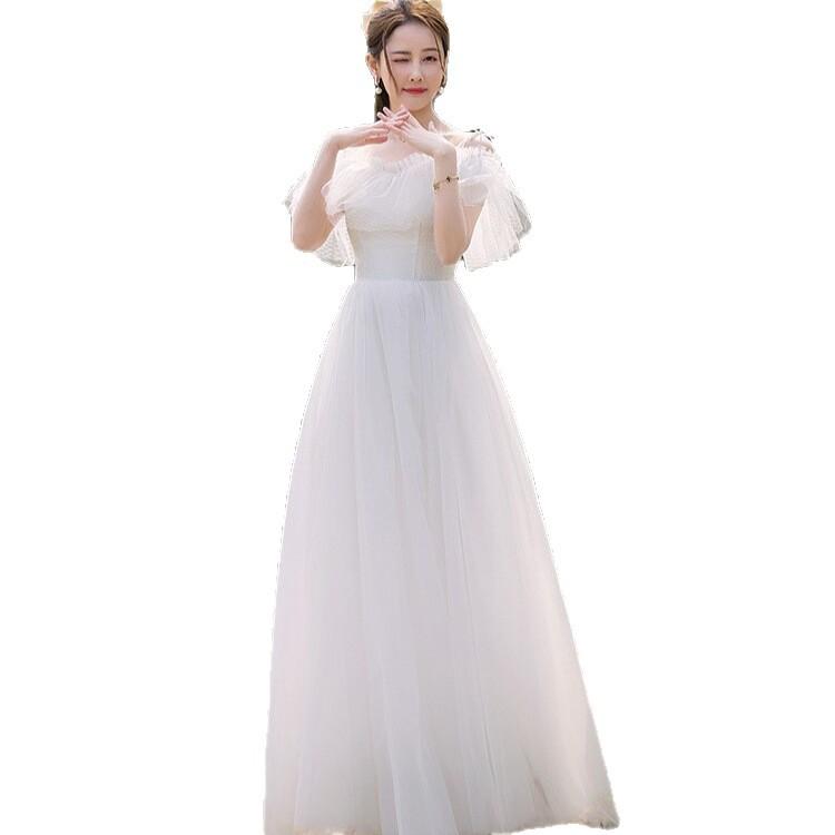 Rochie de mireasă 1011 nouă rochie de mireasă cu un singur umăr rochie principală guler certificat rochie de mireasă ușoară uzură zilnică rochie mică fotografie de călătorie