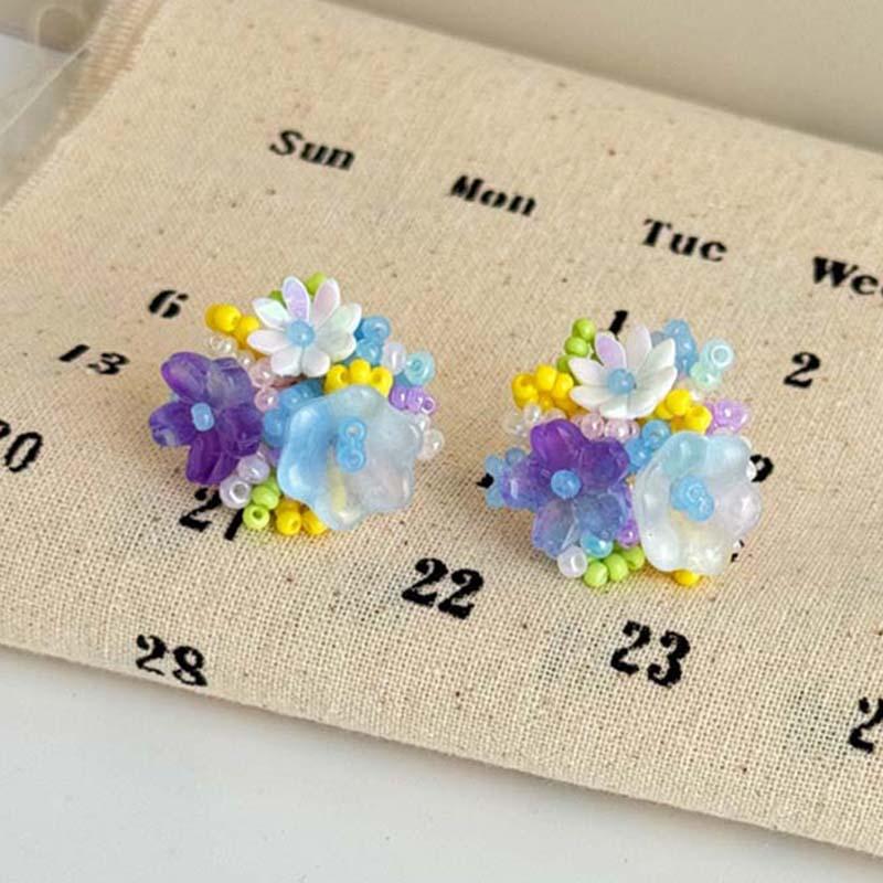 New Exquisite Colorful Flower Round Earrings for Women Romantic Beads Flower Earrings Sweet Fashion Ear Jewelry Accessories