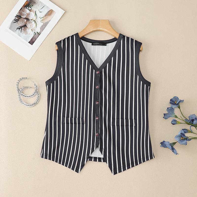 

ZANZEA Женские повседневные полосатые майки на бретельках с V-образным вырезом без рукавов S чёрный