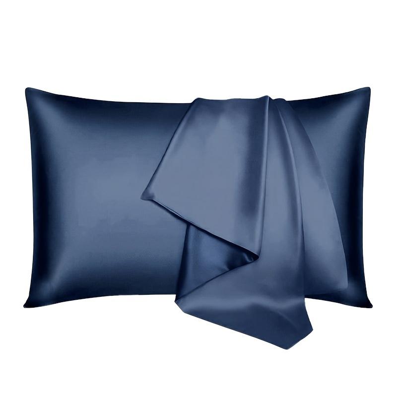 

1pc Luxury Silk Pillowcase, Solid Color Double-sided Soft Cozy Throw Silk Pillow Covers With Invisible Zipper For Sleeping, Prem 19.69 25INCH темно-синього кольору